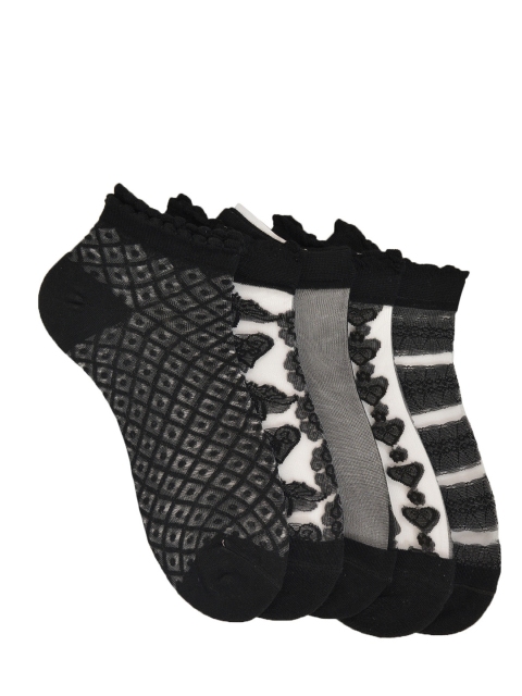 

MARC Women Pack Of 5 Patterned Ankle Length Socks, Black
