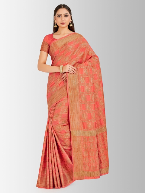 MIMOSA Peach-Coloured Art Silk Embellished Banarasi Saree