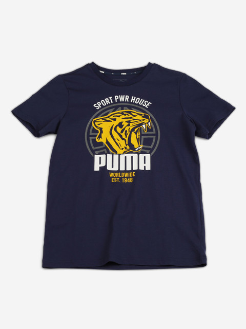 

Puma Boys Blue Printed Round Neck Alpha Graphic Tee B T-shirt