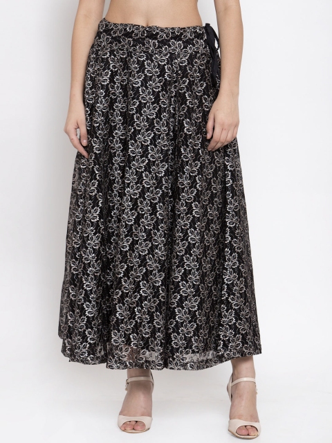

Ayaany Women Black & White Self-Design Flared Maxi Skirt