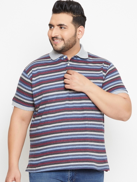 

bigbanana Plus Size Men Maroon Striped Polo Collar T-shirt