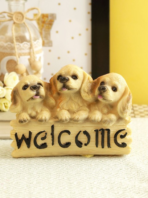 

TIED RIBBONS Beige & Black Dogs With Welcome Plate Showpiece