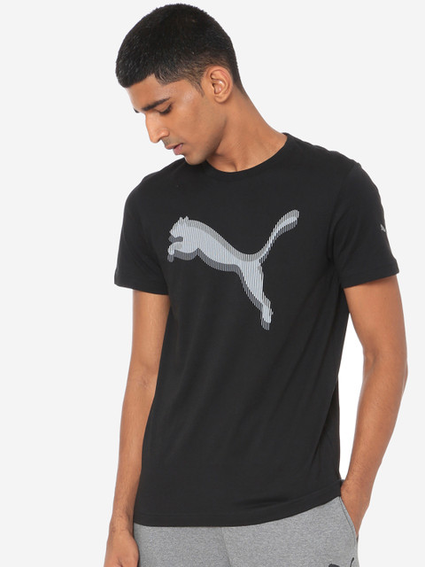 

Puma Men Black Printed Round Neck Double Line Tee T-shirt