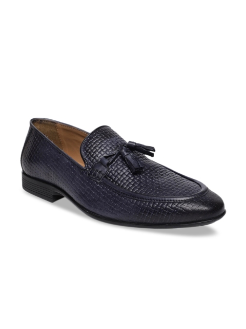 

Arrow Men Navy Blue Textured Leather Formal Tasseled Loafers