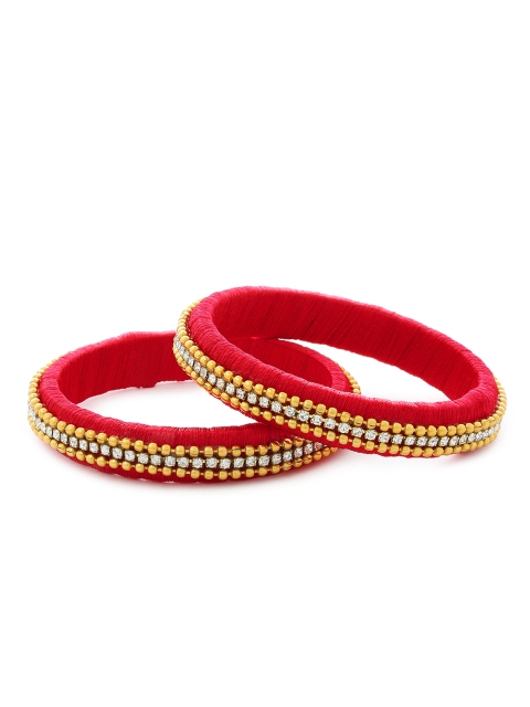 

AKSHARA Girls Set of 2 Red & Gold-Toned Stone-Studded Handcrafted Bangles