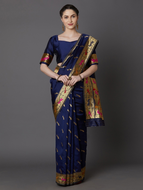 

Mitera Blue Silk Blend Woven Design Banarasi Saree