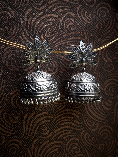 

ZeroKaata Silver-Plated Handcrafted Peacock Shaped Jhumkas