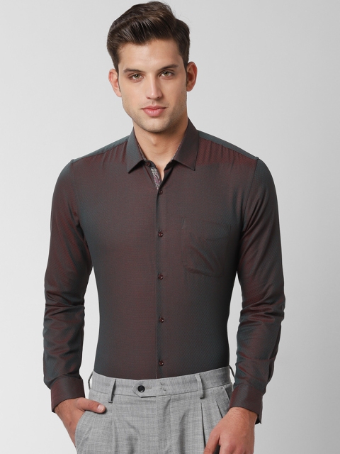 

Peter England Men Maroon & Green Slim Fit Self Design Formal Shirt