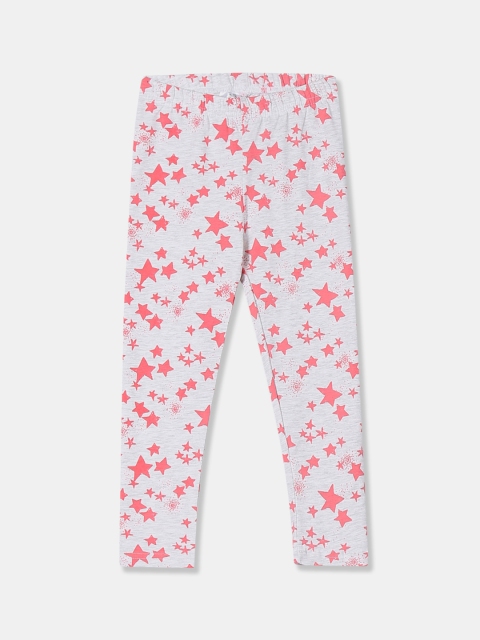 

Cherokee Girls Grey & Peach-Coloured Printed Ankle Length Leggings