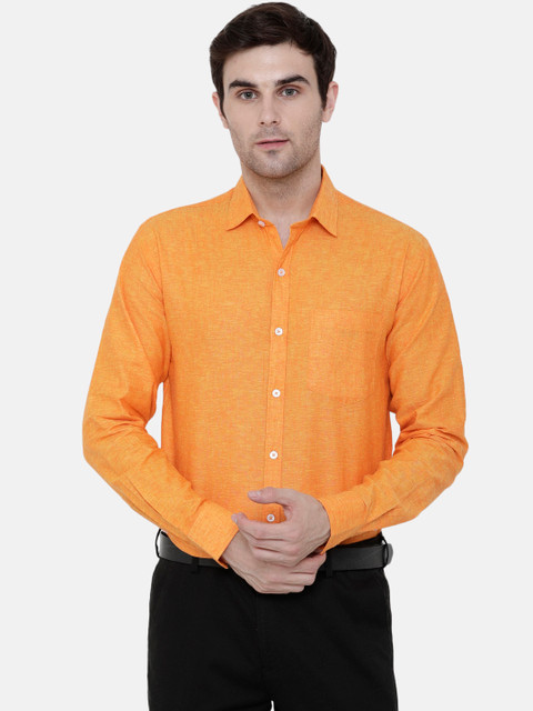 

CAVALLO by Linen Club Men Orange Regular Fit Solid Formal Shirt
