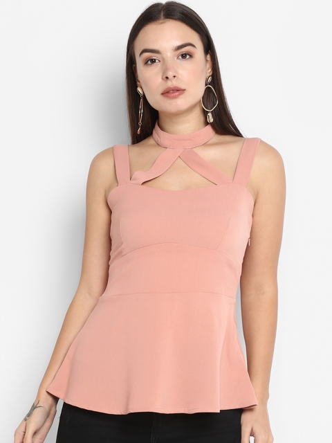

MIAMINX Women Pink Solid Peplum Top