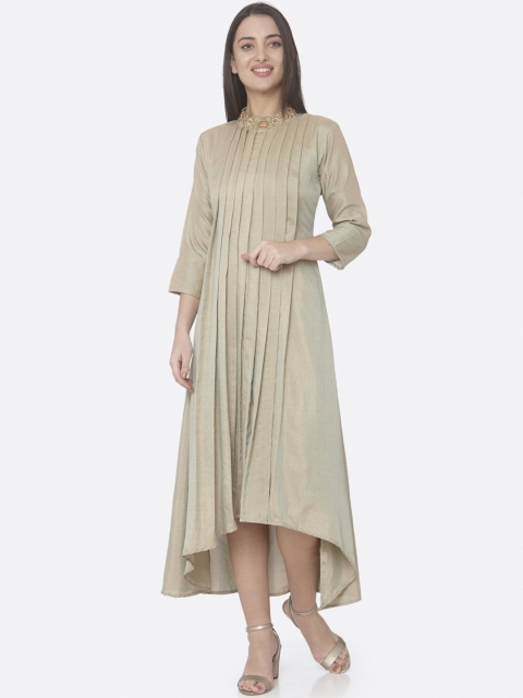 

RAISIN Women Beige Solid A-Line Dress