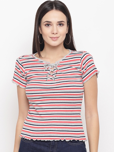 

Aeropostale Women Grey Striped Top