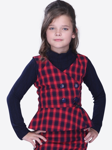

CUTECUMBER Girls Navy Blue Checked Wrap Top