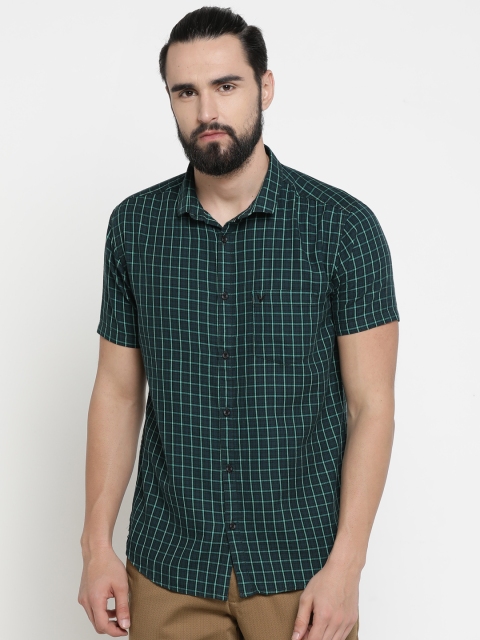 

SHOWOFF Men Green & Off-White Checked Slim Fit Casual Shirt