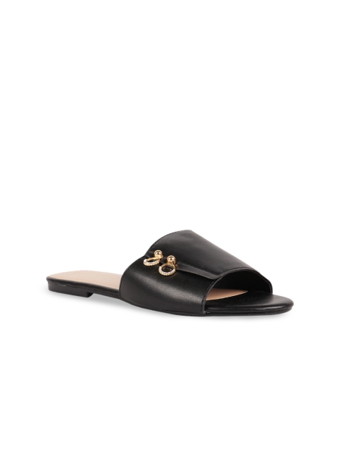 Addons Women Black Solid Open Toe Flats