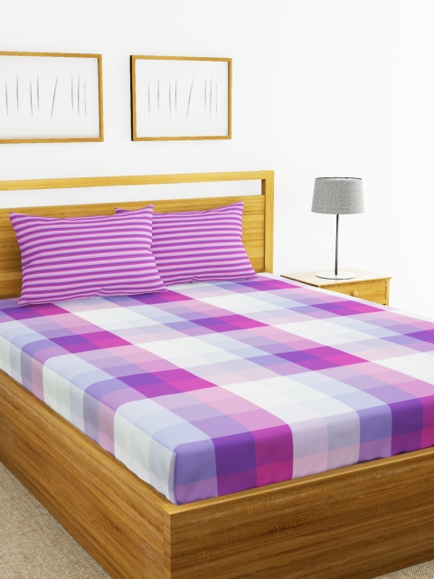 

BIANCA Purple & White Abstract 210 TC Cotton 1 Queen Bedsheet with 2 Pillow Covers