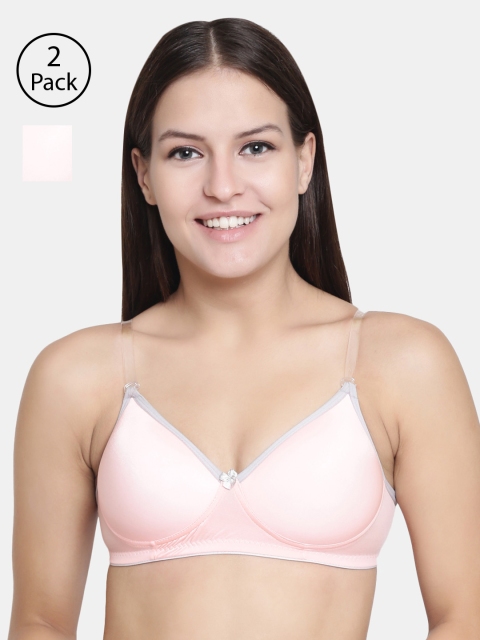 

Floret Pack of 2 Pink Solid Non-Wired Lightly Padded T-shirt Bras