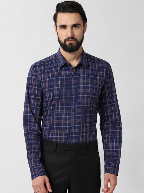 

Peter England Men Navy Blue & Red Slim Fit Checked Formal Shirt