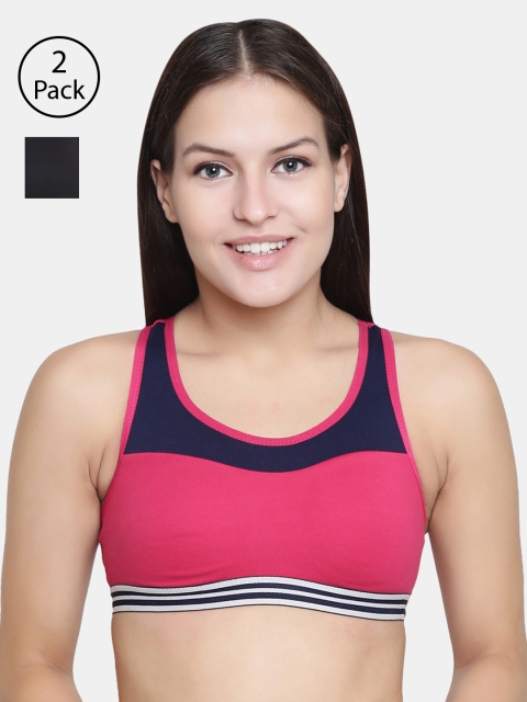

Floret Pack of 2 Colourblocked Non-Wired Non Padded Sports Bras T3048, Magenta