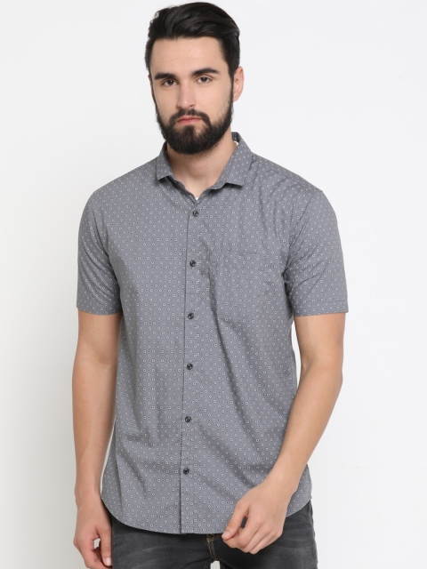 

SHOWOFF Men Grey & Off-White Printed Slim Fit Casual Shirt