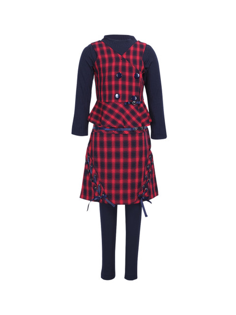 

CUTECUMBER Girls Red & Blue Checked Top with Skirt