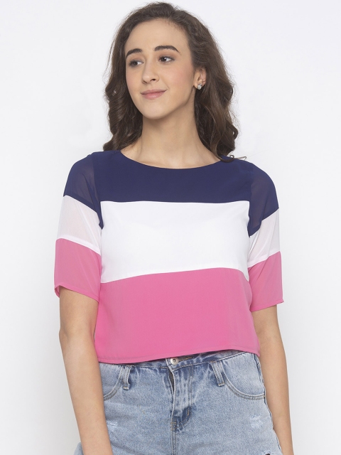 

Iti Women Navy Blue & white Colourblocked Crop Top