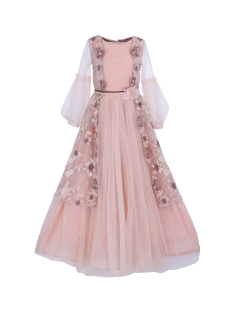 

CUTECUMBER Girls Peach-Coloured Embroidered Maxi Dress
