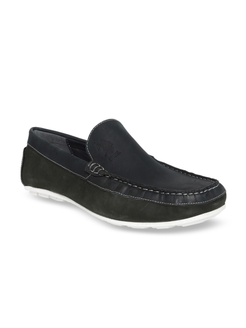 

U.S. Polo Assn. Men Navy Blue & Olive Green Colourblocked Leather Loafers