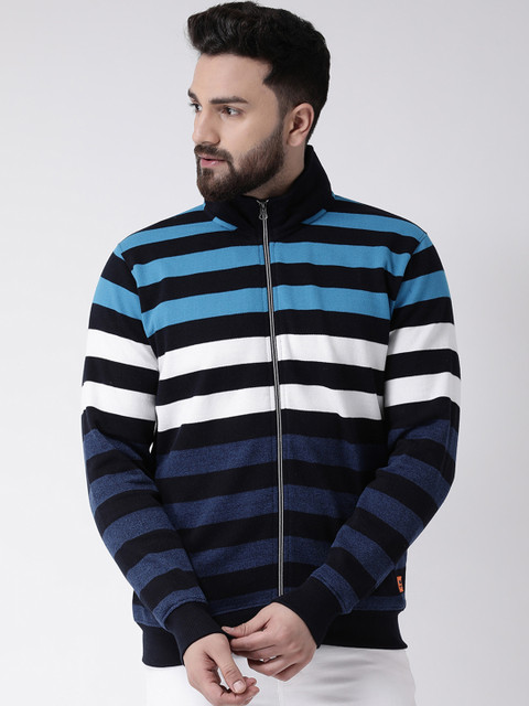 

Club York Men Navy Blue & White Striped Sweatshirt