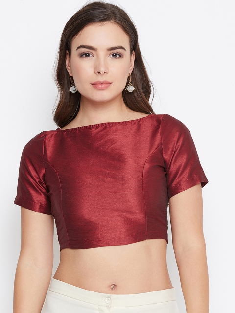 

Meee Women Maroon Solid Pure Silk Ethnic Crop Top