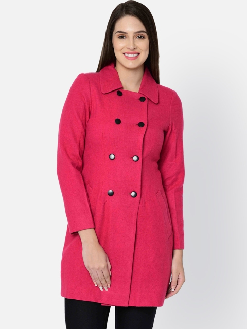 

Owncraft Women Majenta Solid Double-Breasted Longline Woolen Overcoat, Magenta