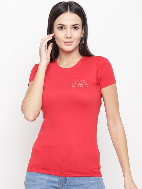

Aeropostale Women Red Solid Round Neck T-shirt