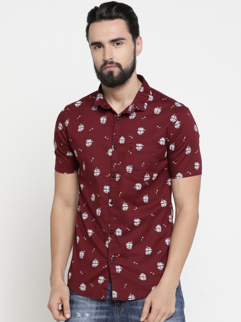 

SHOWOFF Men Maroon & White Slim Fit Printed Casual Shirt