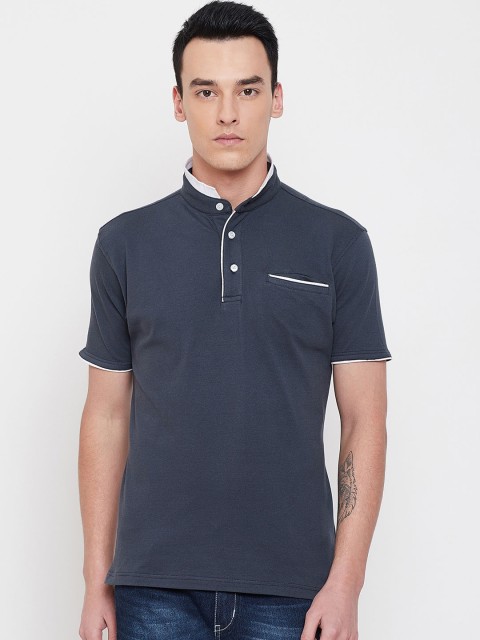 

JUMP USA Men Navy Blue Solid Mandarin Collar T-shirt