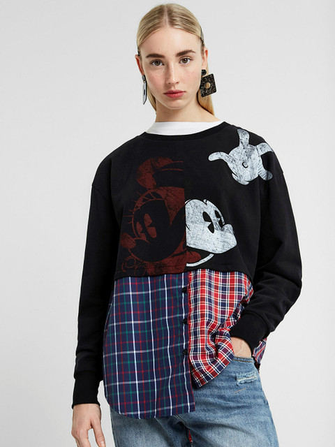 

Desigual Women Black & Blue Mickey Mouse Printed Sweatshirt