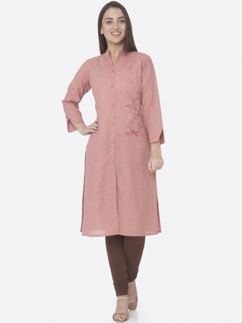 

RAISIN Women Pink Embroidered Straight Kurta
