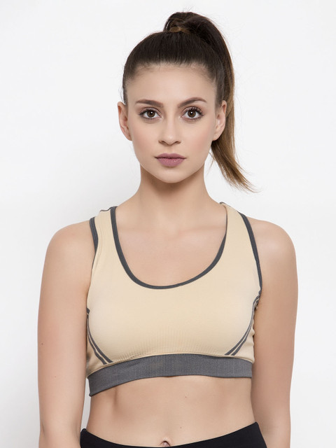 

Friskers Beige & Grey Solid Non-Wired Lightly Padded Sports Bra OO-3606-09