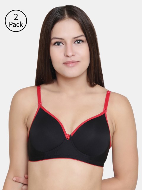 

Floret Pack of 2 Solid Non-Wired Lightly Padded T-shirt Bras T3016, Black
