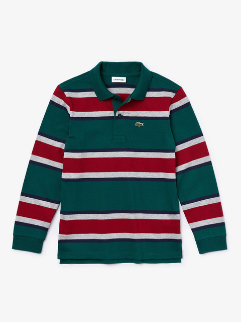 

Lacoste Boys Green & Red Striped Polo Collar T-shirt