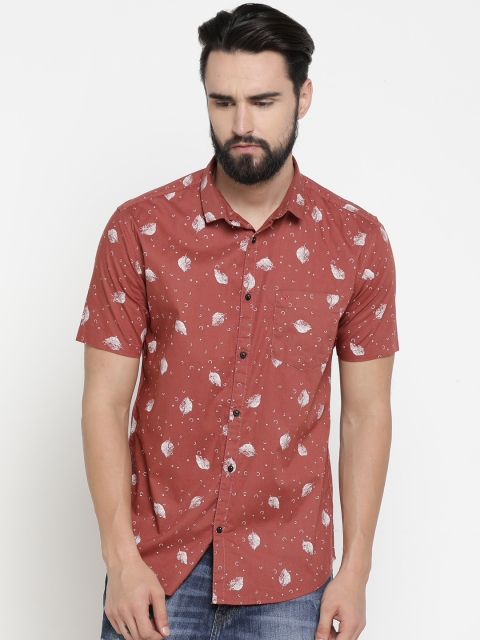 

SHOWOFF Men Rust Red & White Slim Fit Printed Casual Shirt