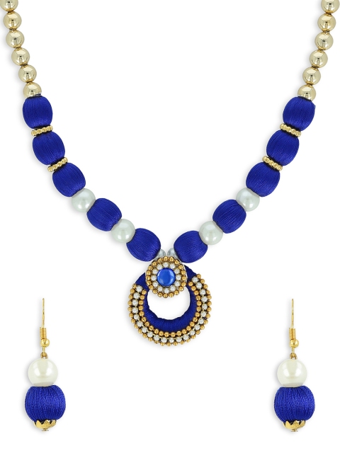 

AKSHARA Girls Blue & Gold-Toned Stone-Studded Handcrafted Beaded Jewellery Set