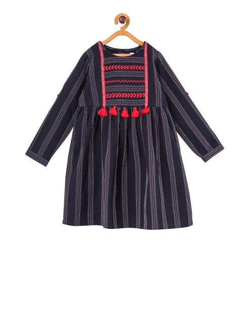 

Miyo Girls Black Striped A-Line Dress