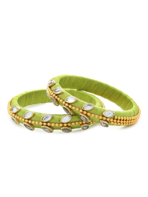 

AKSHARA Girls Set of 2 Green & Gold-Toned Kundan-Studded Handcrafted Bangles
