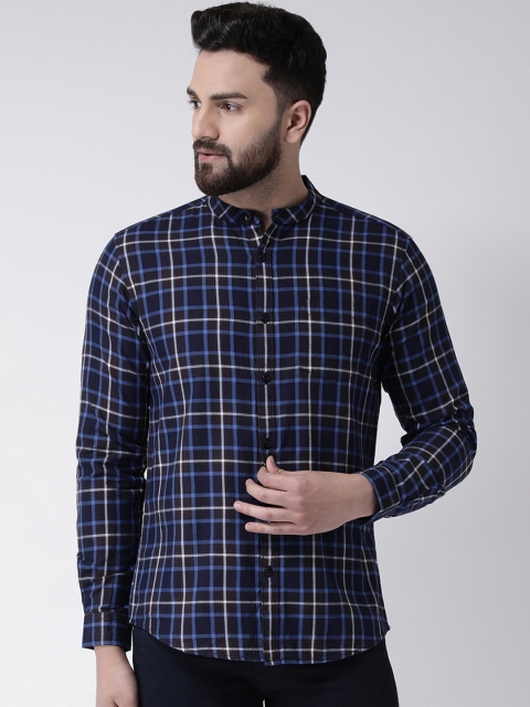 

Club York Men Navy Blue & Off-White Slim Fit Checked Casual Shirt