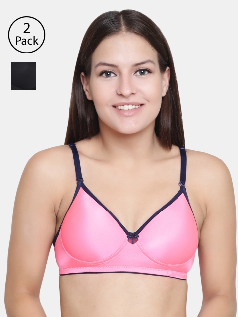 

Floret Women Pack of 2 Solid Non-Wired Lightly Padded T-shirt Bras T3016, Pink