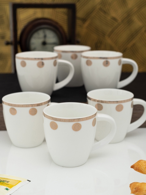 

White Gold White 6-Pieces Printed Porcelain Cups Set