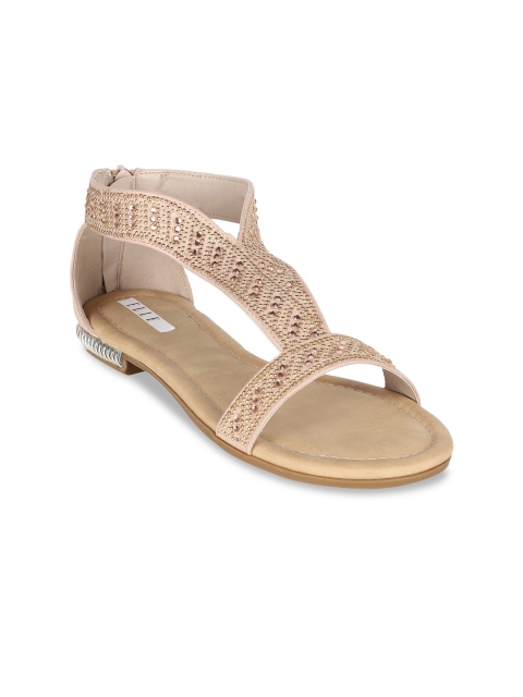 ELLE Women Pink Embellished Open Toe Flats