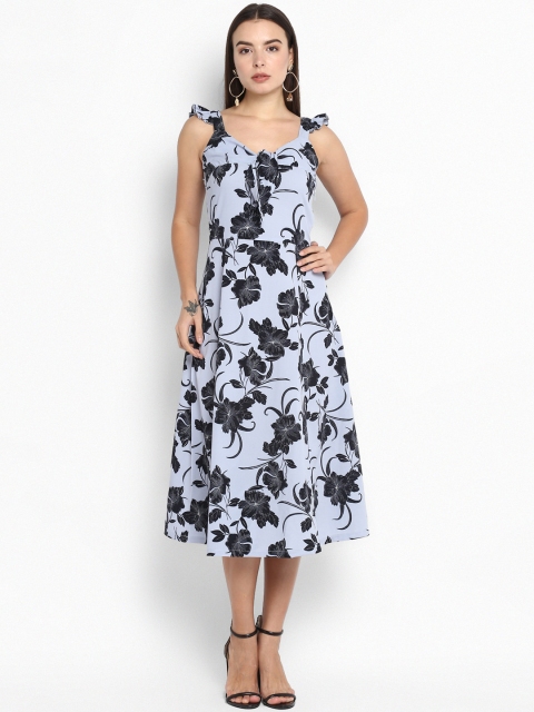 

MIAMINX Women Blue & Black Floral Print Fit and Flare Dress
