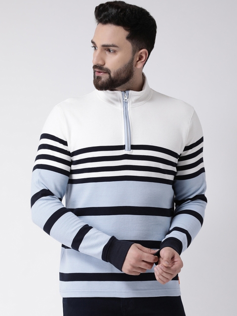 

Club York Men White & Blue Striped Sweatshirt